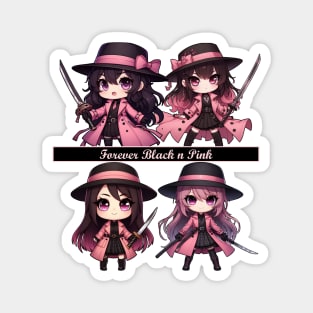 Chibi Samurai Girl Forever Black n Pink Magnet