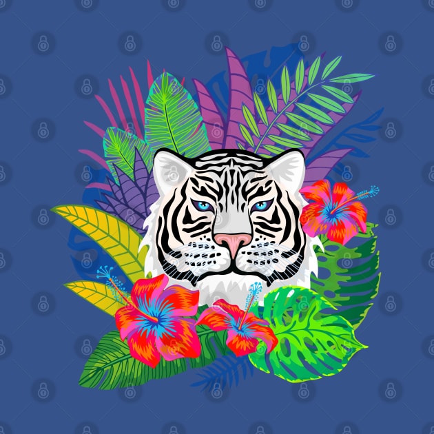 White Tiger and Exotic Lives and Flowers by Cool Abstract Design