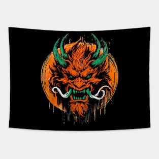 Orange face oni demon Tapestry