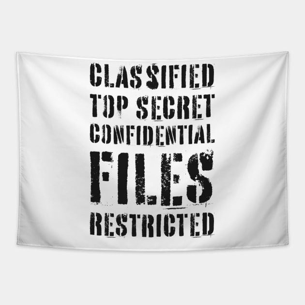 Classified Files Typography Stack (Black) Tapestry by John Uttley