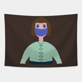 Girl with brown hair wearing a mouth mask Tapestry