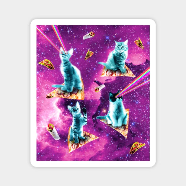 Outer Space Cats With Rainbow Laser Eyes Riding On Pizza Magnet by Random Galaxy