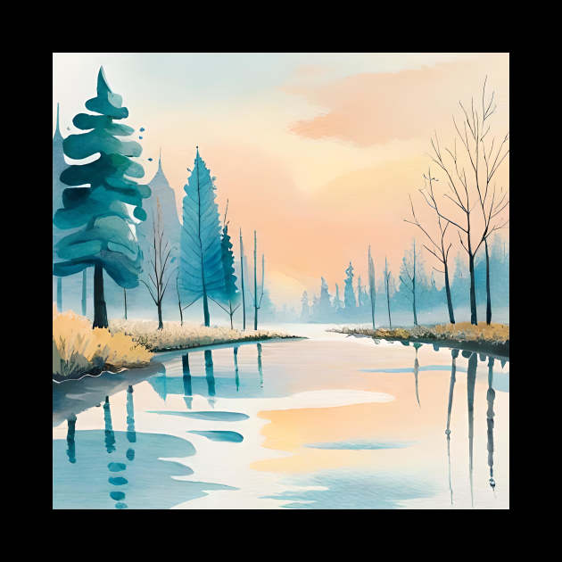 Lake pastel water color painting by thetelly