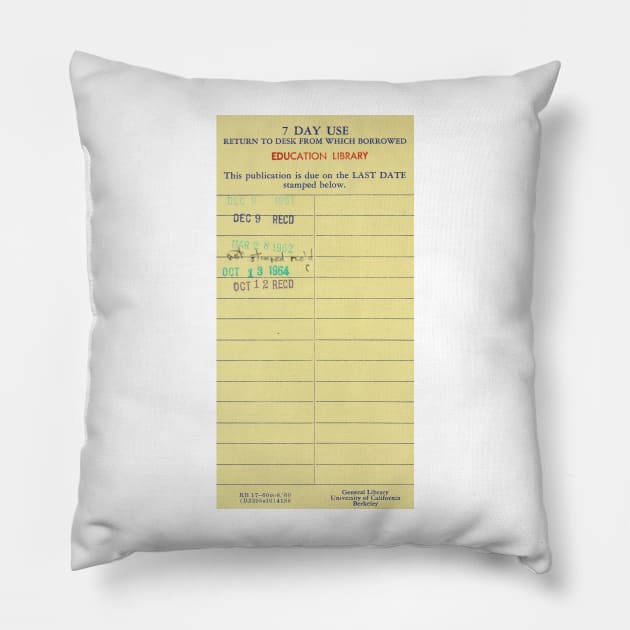 Vintage Library Checkout Card Pillow by Scottish Arms Dealer