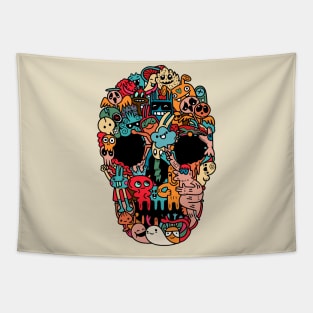 hand drawn skull doodle monster Tapestry