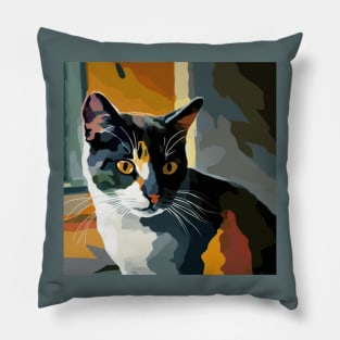 Oil Painting of Calico Cat Pillow