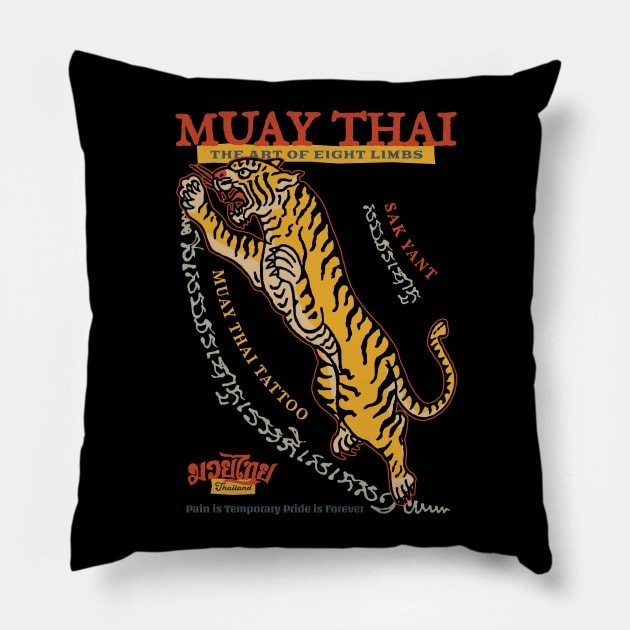 Vintage Tiger Muay Thai Tattoo Pillow by KewaleeTee