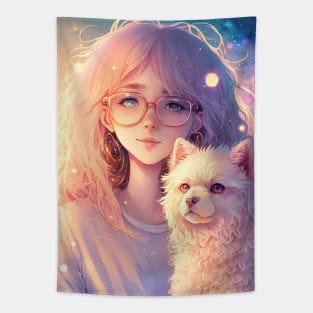 Anime girl and her cute Puppy Tapestry