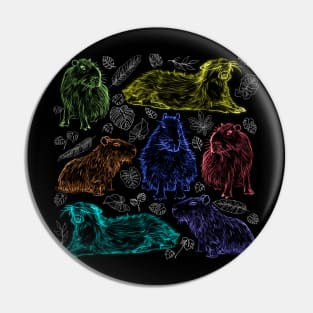 Colorful capybaras and tropical leaves Pin