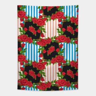 Red Roses with Colorful Lines Tapestry