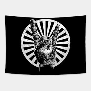 Rocker Devil Horns Hand Gesture Heavy Metal Rock Music Distressed Tapestry