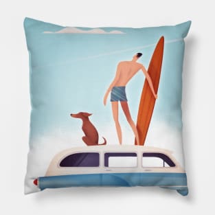 Vintage Travel California Surfing Pillow