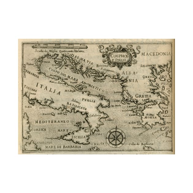 Vintage Map of Italy and Greece (1587) by Bravuramedia