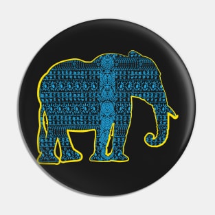 Blue Asian Elephant with Tribal pattern Pin
