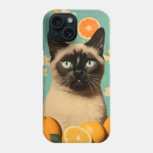 Retro Kitsch Siamese Cat and Citrus Fruit Collage Phone Case