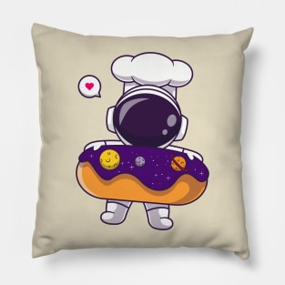 Cute Astronaut Chef With Donut Space Cartoon Pillow