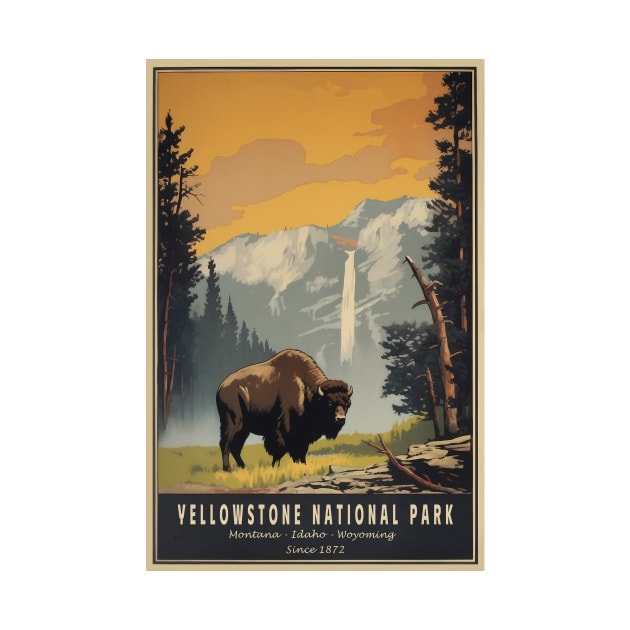 Yellowstone National Park Vintage Poster by GreenMary Design