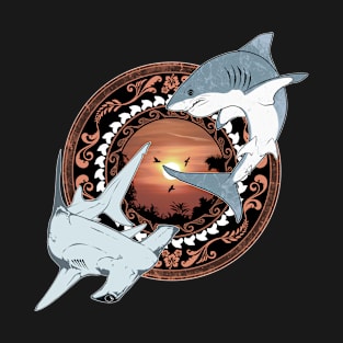 White Shark and Hammerhead Shark Dive Polynesia T-Shirt