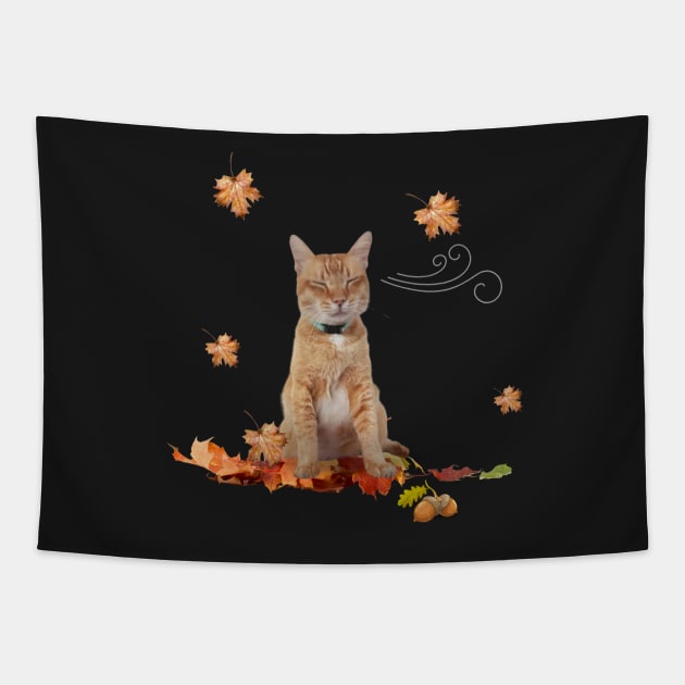 Orange Cat Enjoying Autumn Tapestry by leBoosh-Designs