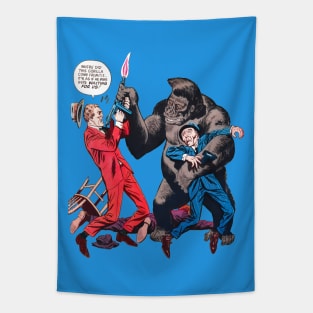 Funny Gorilla Monkey Primate King Kong Red Blue Retro Comic Vintage Cartoon Tapestry