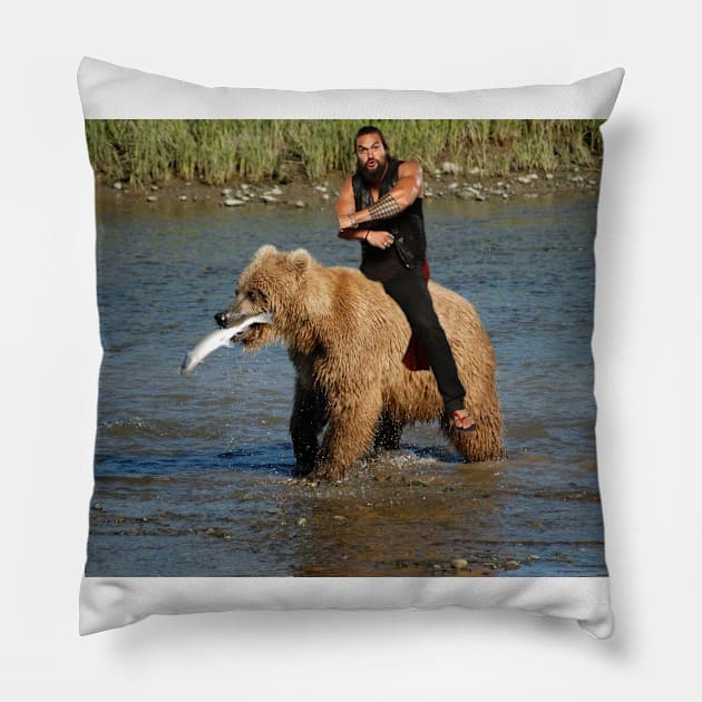 Jason Momoa Riding a bear Pillow by GMAT