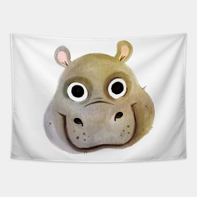 Hippo Face hand Drawn Tapestry by Mako Design 