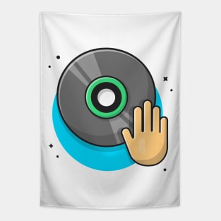 Vinyl Disk Music with Hand DJ Music Cartoon Vector Icon Illustration Tapestry