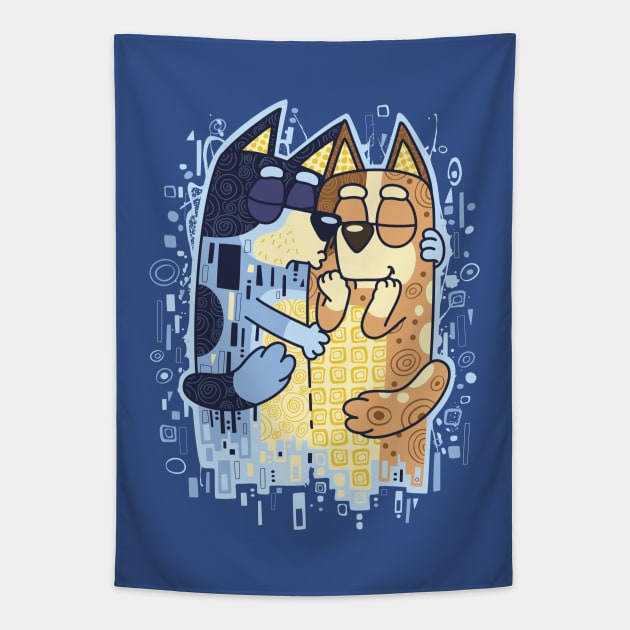 The Heelers Kiss blue Tapestry by Olipop