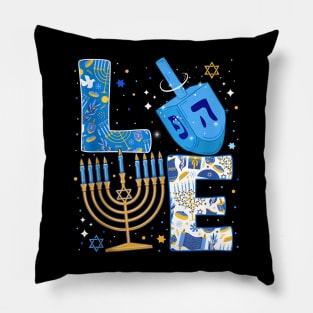 Hanukkah love with menorah for jewish Christmas holiday Pillow