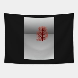 Red tree in grey landscape Tapestry