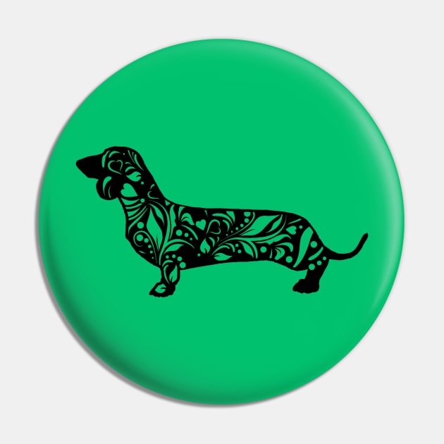 Dachshund Floral Mandala Pin by tribbledesign