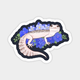 Leopard Gecko and Blue Flowers Magnet