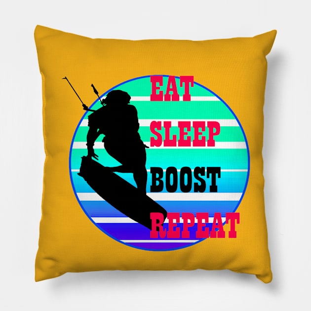 Eat Sleep Boost Repeat Female Kitesufer Retro Sunset Pillow by taiche