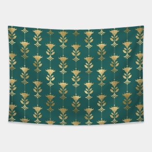 Teal and Gold Vintage Art Deco Damask Pattern Tapestry