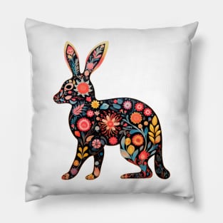 Abstract Floral Rabbit Silhouette Pillow