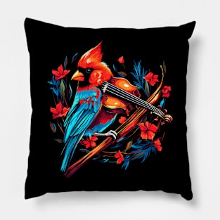 Cardinal Bird Playing Violin Pillow