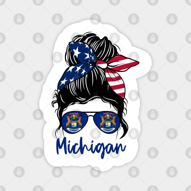 Michigan girl Messy bun , American Girl , Michigan Flag Magnet by JayD World