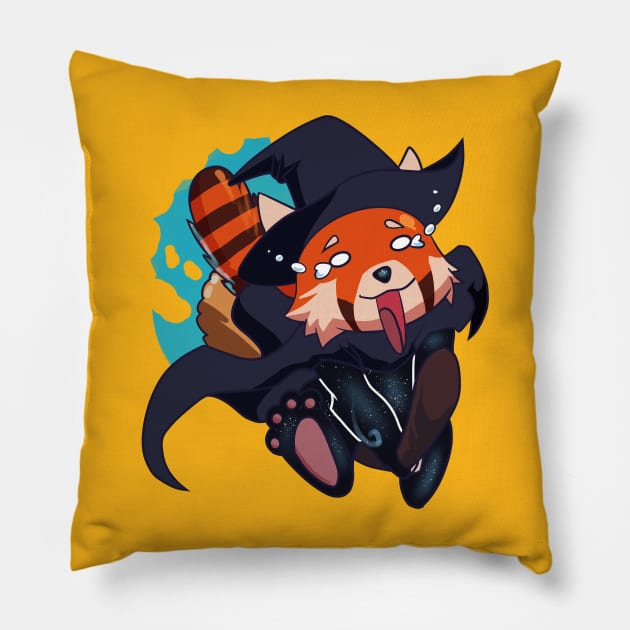 How Do You Stop This Thing!? - Red Panda Witch Pillow by Xonaar Illustrations