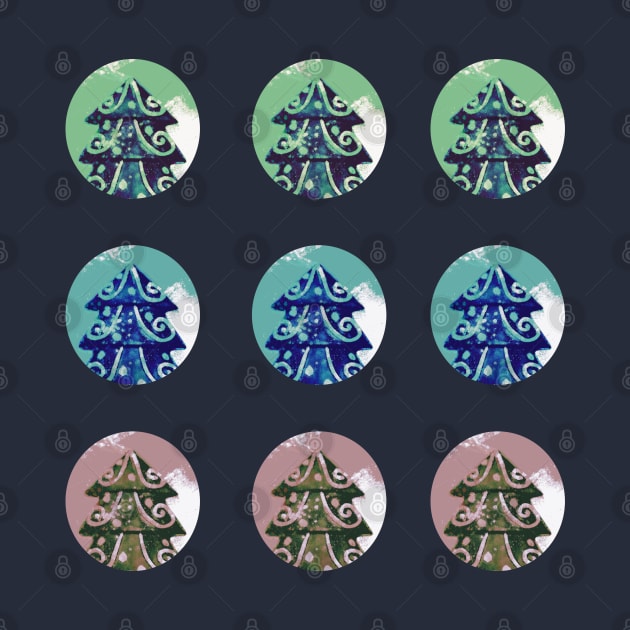 Festive Green Blue Decorated Christmas Tree Holidays by OneL Design