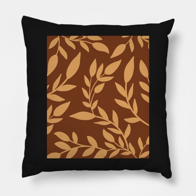 Abstract Earth Colors Botanical  Leaves Pattern Pillow by zedonee