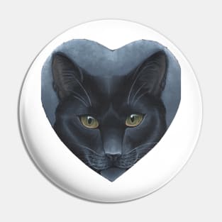 Black Cat Heart Portrait Pin