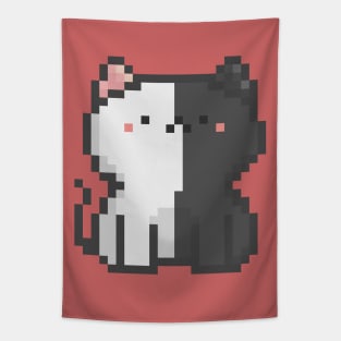 Pixel Quiet Two Face White Black Cat 41 Tapestry