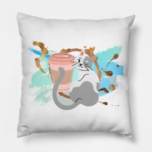 Cool cat and coffee Pillow