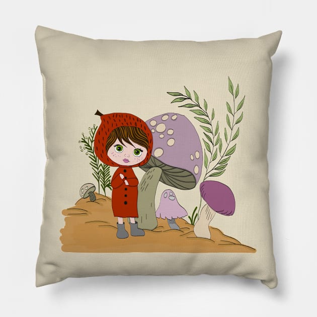 mushroom garden Pillow by Beni-Shoga-Ink