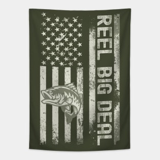 Reel Big Deal - Distressed Camo American Flag Bass Fisherman Tapestry