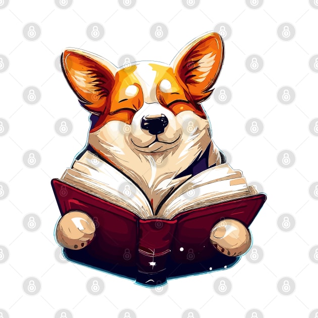 Corgi reading book by TomFrontierArt