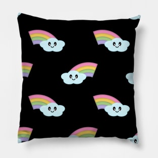 Kawaii Cute Rainbow Pattern in Black Pillow