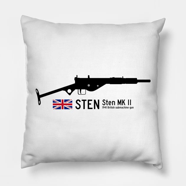 STEN Sten MK II Historical 1941 British sub machine gun black. Pillow by FOGSJ