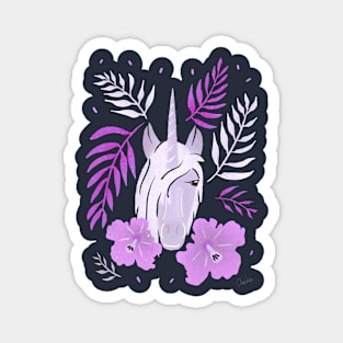 Unicorn and Hibiscus Pink Blue Floral Pattern Magnet