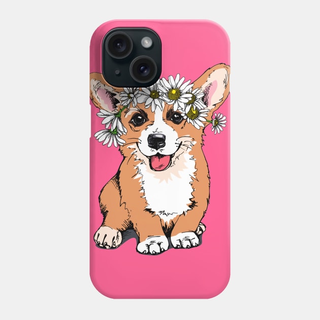 Cute Funny Corgi With Flowers on Head Artwork Phone Case by Artistic muss
